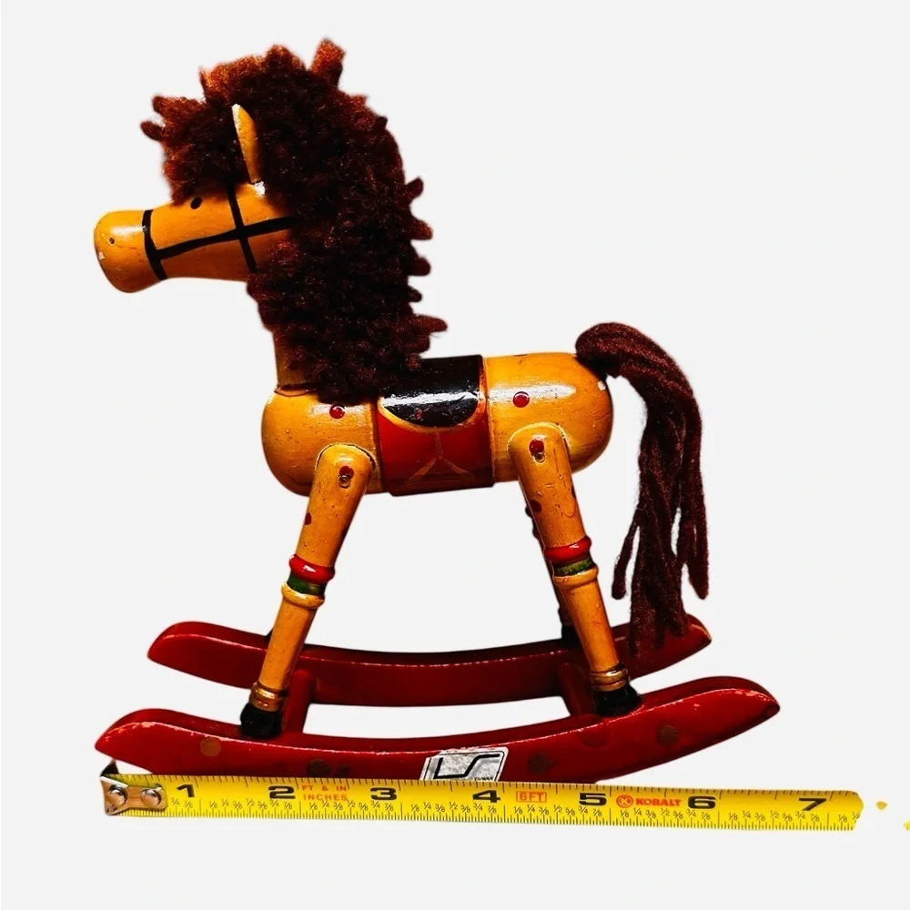 Wood Rocking Horse Christmas Tabletop Decor Vintage 7